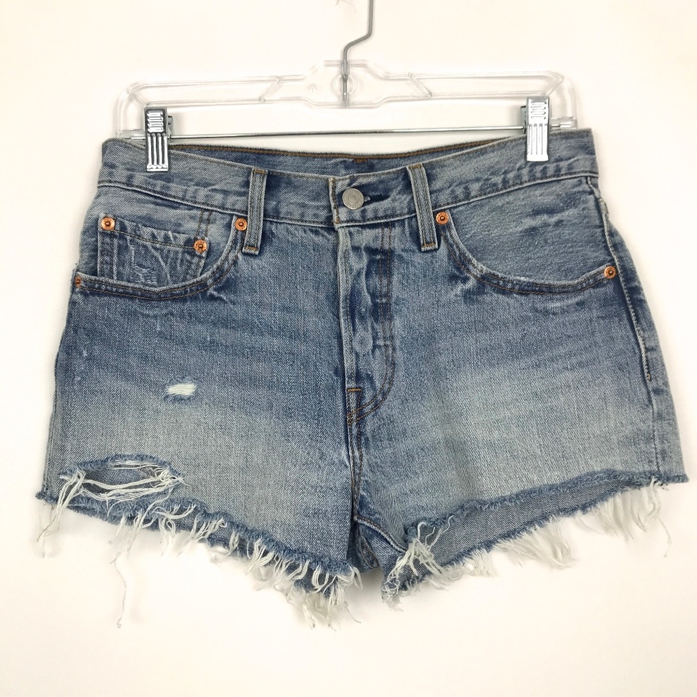 Levi's 501 Distressed Frayed Denim Shorts sz 27